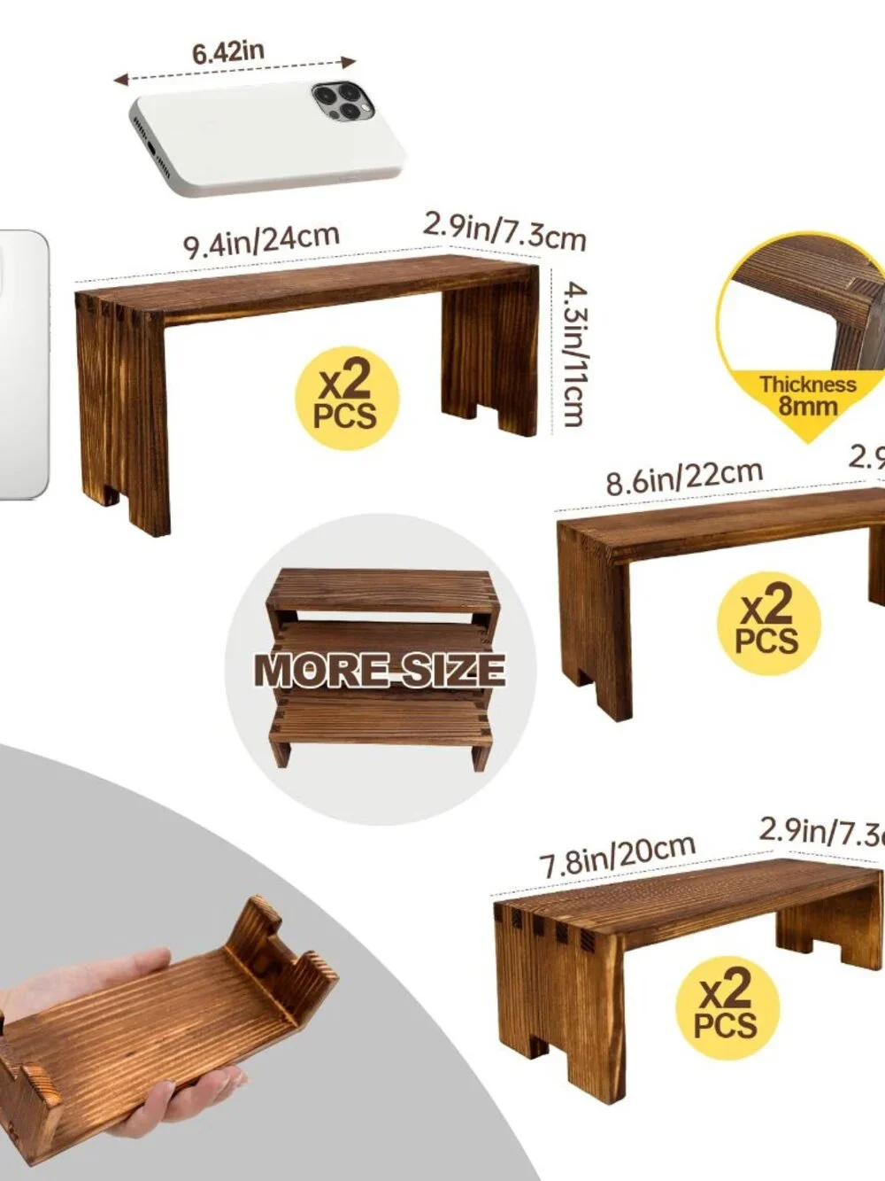 Yikaroeli 2 Set Wood Display Risers Small Wooden Stand for Display Cupcake Stand